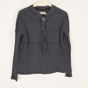 We The Free People Black Gray Mix Knit Henley Top Womens Sz XS